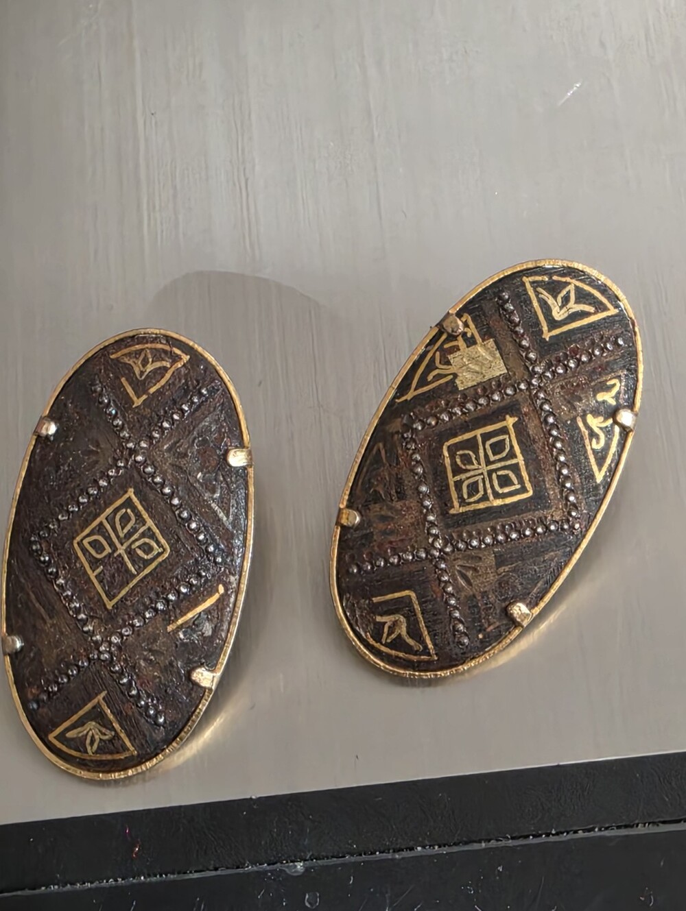 Vintage Damascene Clip On Earrings